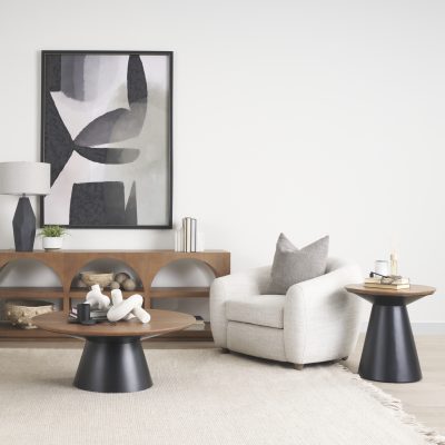 Alternative view of Mitchell 22.0L x 22.0W x 23.0H Black Metal Pedetal Base with Brown Wood Top Side Table