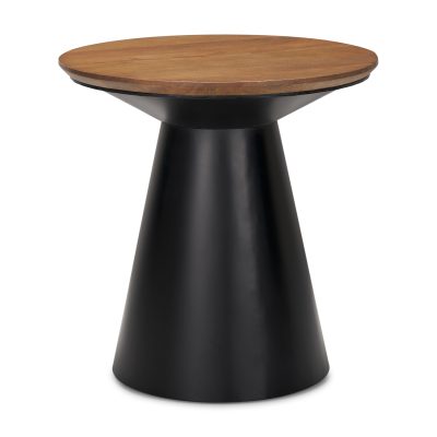 Mitchell 22.0L x 22.0W x 23.0H Black Metal Pedetal Base with Brown Wood Top Side Table