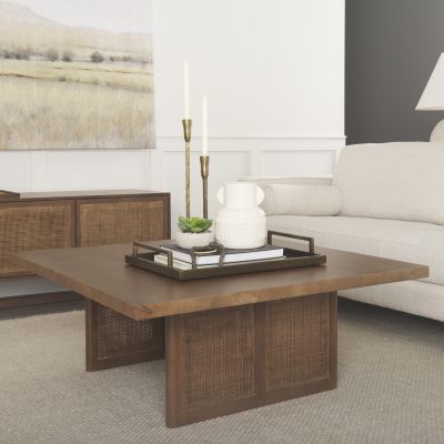 Alternative view of Grier  42" Square Medium Brown Solid Wood w/ Cane Coffee Table