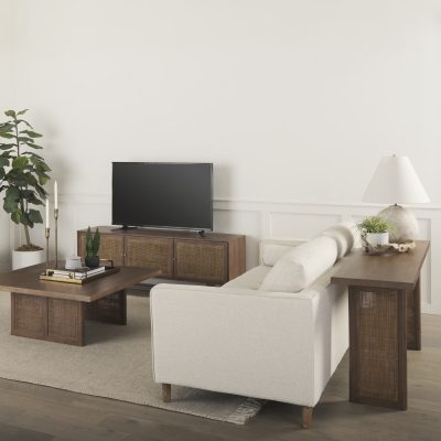 Alternative view of Grier 65" Medium Brown Wood W/ Cane Media Console