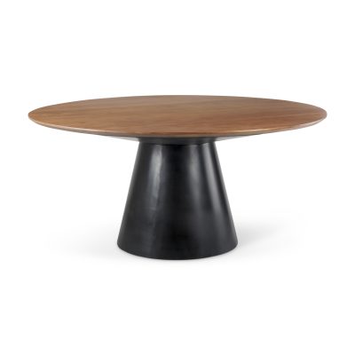 Mitchell Black Metal Pedestal Base with Brown Wood Top Dining Table 63.0L x 63.0W x 30.0H