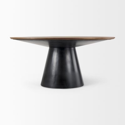 Alternative view of Mitchell Black Metal Pedestal Base with Brown Wood Top Dining Table 63.0L x 63.0W x 30.0H