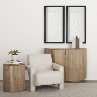 Alternative view of Terra 18L x 18W x 22H Light Brown Wood Fluted Round Side Table