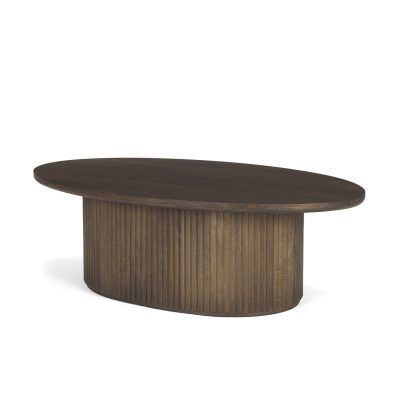 Terra 48L x 28W x 15H Dark Brown Wood Oval Fluted Coffee Table