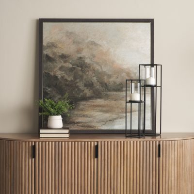 Alternative view of Cindy Set of 2 Matte Black Metal and Hurricane Glass Pillar Tabletop Candle Holders