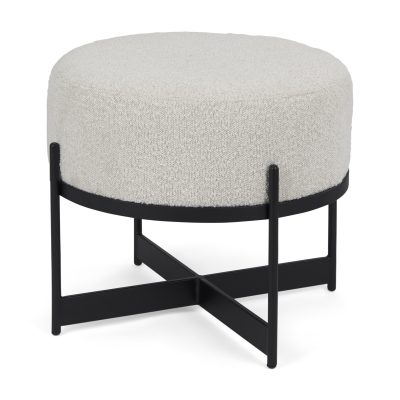 Amelia Cream Boucle W/Black Metal Upholstered Pouf