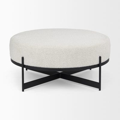 Alternative view of Amelia 35.8L x 35.8W x 17.5H Cream Boucle W/Black Metal Upholstered Ottoman