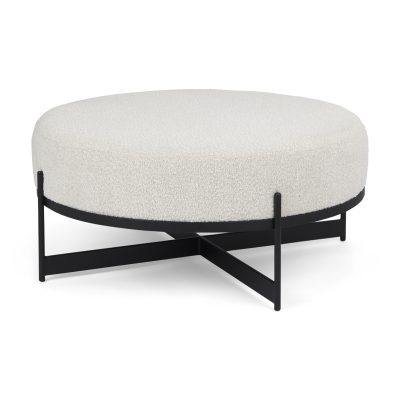 Amelia 35.8L x 35.8W x 17.5H Cream Boucle W/Black Metal Upholstered Ottoman