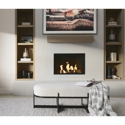 Alternative view of Amelia 55.0L x 18.0W x 18.0H Cream Boucle W/Black Metal Upholstered Bench