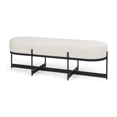 Amelia 55.0L x 18.0W x 18.0H Cream Boucle W/Black Metal Upholstered Bench