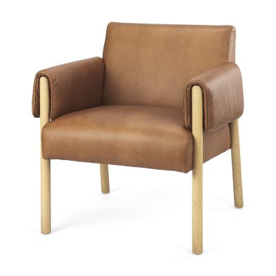 Ashton Brown Leather w/ Light Wood Accent Chair
