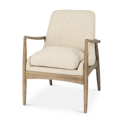 Westan Cream Boucle Fabric W/Light Brown Wood Accent Chair