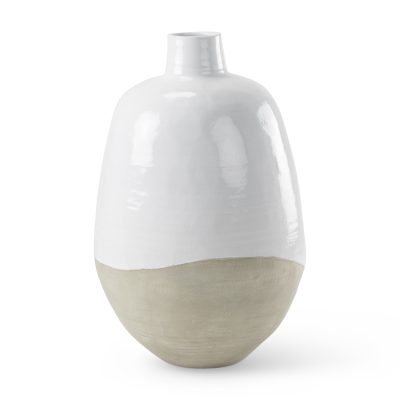 Amos 20.5L x 20.5W x 31.9H White and Dark Beige Color Blocked Ceramic Floor Vase