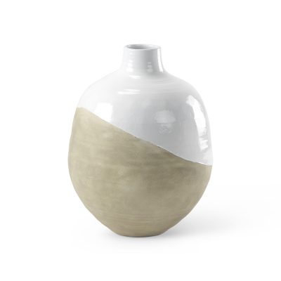 Amos 18.5L x 18.5W x 24.4H White and Dark Beige Color Blocked Ceramic Floor Vase