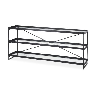 Trey 72.0"L x 16.0"W x 30.0"H Black Metal W/Glass Console Table