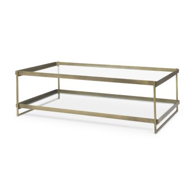 Trey 56.0L x 32.0W x 17.0H Gold Metal W/Glass Coffee table