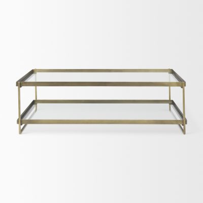 Alternative view of Trey 56.0L x 32.0W x 17.0H Gold Metal W/Glass Coffee table