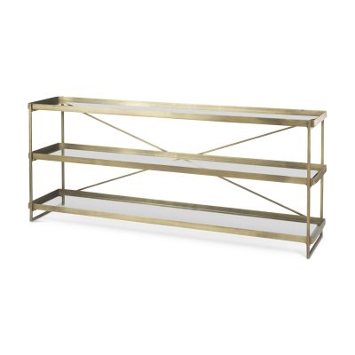 Trey 72.0L x 16.0W x 30.0H Gold Metal W/Glass Console Table