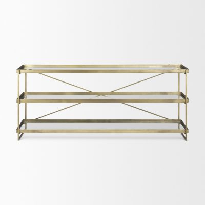 Alternative view of Trey 72.0L x 16.0W x 30.0H Gold Metal W/Glass Console Table