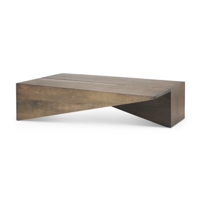 West 55L x 32W x 14H Medium Brown Wooden Angled Coffee Table