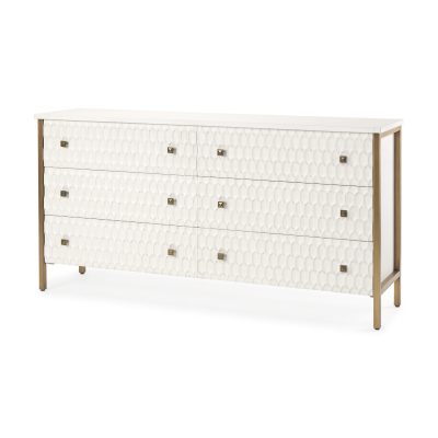 Savannah White Fir Veneer w/ Gold Metal Accents 6-Drawer Sideboard