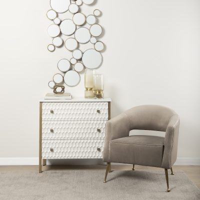 Alternative view of Savannah White Fir Veneer w/ Gold Metal 3-Drawer Accent Cabinet