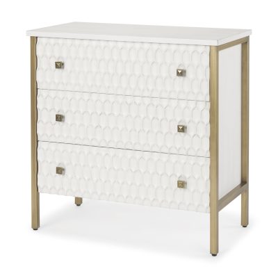Savannah White Fir Veneer w/ Gold Metal 3-Drawer Accent Cabinet