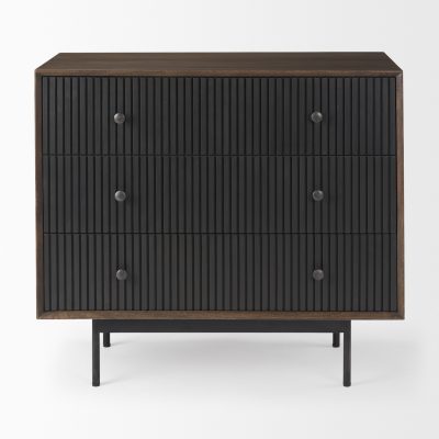 Alternative view of Grace 35.5L x 18.0W x 31.0H Medium Brown Wood W/Black Metal Frame 3 Drawer Accent Cabinet