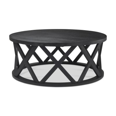 Forsey  28.0L x 45.3W x 18.0H Black Solid Wood Round Coffee Table