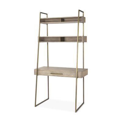 Cordell  42.0L x 25.0W x 78.0H Light Brown Wood W/Gold Metal Office Desk