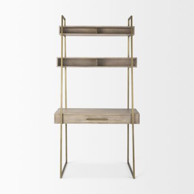 Alternative view of Cordell  42.0L x 25.0W x 78.0H Light Brown Wood W/Gold Metal Office Desk