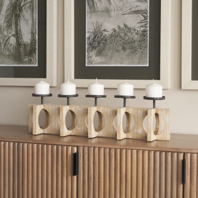Alternative view of Cambie 29.0L x 6.0W x 9.0H Natural Wood W/Black Metal Candle Holders