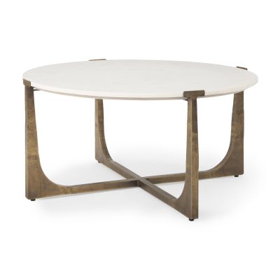 Atticus Marble and Antiqued Gold Metal Coffee Table