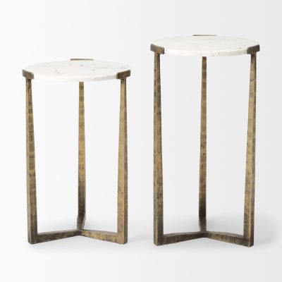 Alternative view of Atticus Marble and Antiqued Gold Metal Nesting Accent Tables (Set of 2)