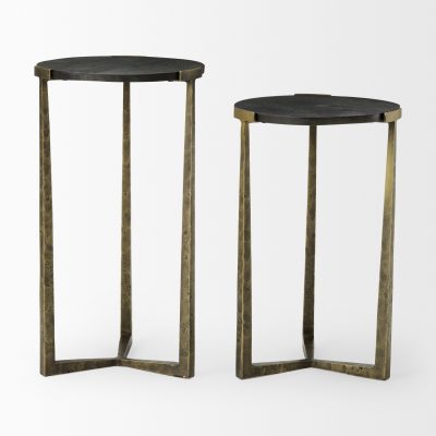 Alternative view of Atticus Black Wood and Antiqued Gold Metal Nesting Accent Tables (Set of 2)