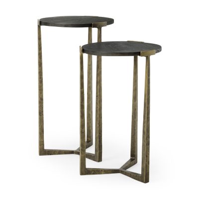 Atticus Black Wood and Antiqued Gold Metal Nesting Accent Tables (Set of 2)