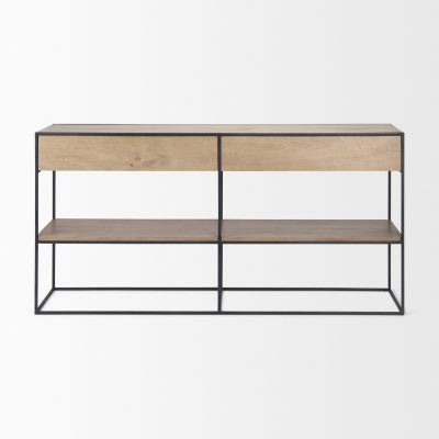 Alternative view of Morris 63.0L x 15.0W x 31.0H Beige Wood w/ Black Metal Frame 2 Drawer Console Table
