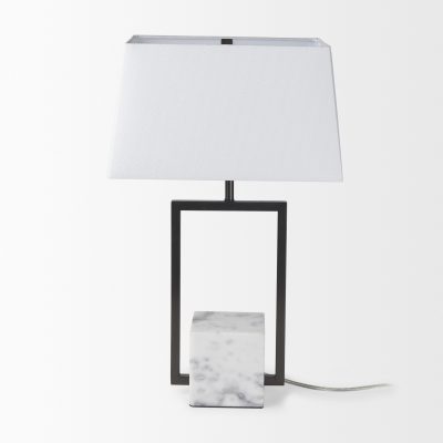 Alternative view of Peyton 14.0L x 9.0W x 26.2H Black Metal W/Marble Cube and White Shade Table Lamp