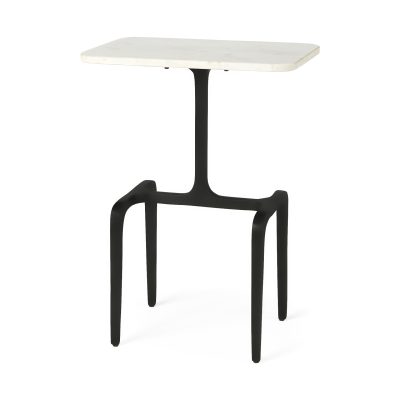 Preston White Marble Tabletop w/ Matte Black Iron Base Accent Table