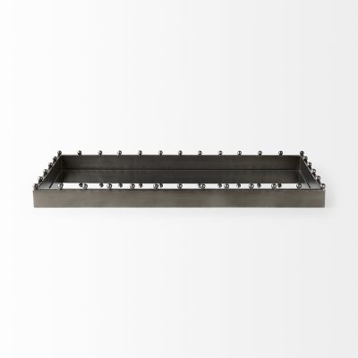Alternative view of Elio 29.9L x 13.0W x 2.6H Gun Metal Gray Metal W/Studs and Mirrored Bottom Rectangle Tray