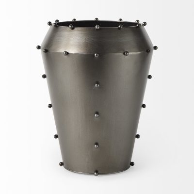 Alternative view of Elio 12.2H Large Gun Metal Gray Metal W/Studs Vase