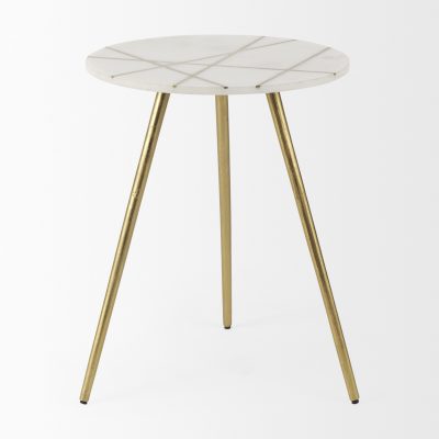 Alternative view of Vivienne 18.0L x 18.0W x 23.0H White Marble W/Antique Gold Metal Round Large Accent Table