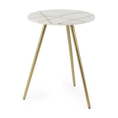 Vivienne 18.0L x 18.0W x 23.0H White Marble W/Antique Gold Metal Round Large Accent Table