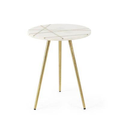 Alternative view of Vivienne  16.0L x 16.0W x 19.0H White Marble W/Antique Gold Metal Round Small Side Table