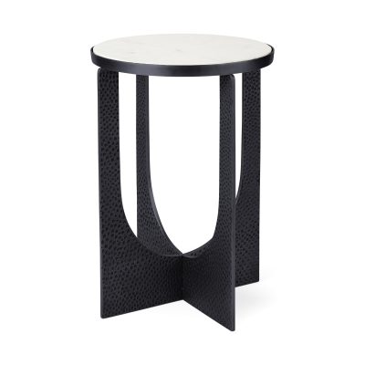 Patrick 23"H White Marble Top w/ Matte Black Metal Accent Table