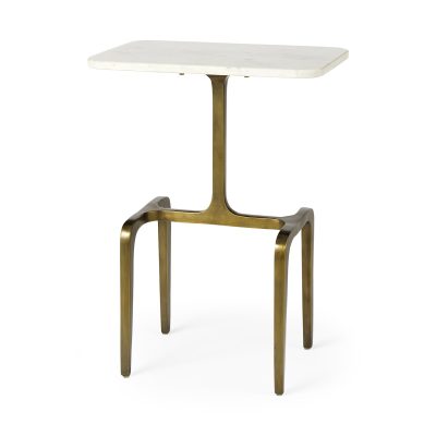 Preston 17.3L x 11.3W x 22.8H White Marble Top W/Gold Metal Accent Table