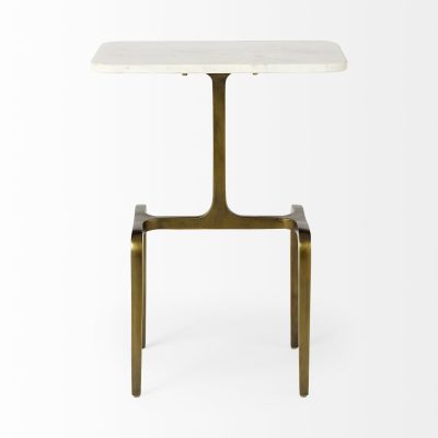 Alternative view of Preston 17.3L x 11.3W x 22.8H White Marble Top W/Gold Metal Accent Table