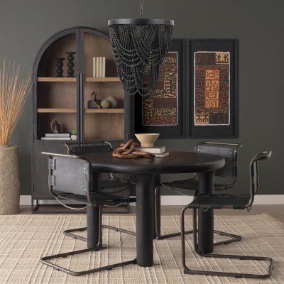 Alternative view of Pendra 19.7L x 19.7W x 89.0H Black Metal Wooden Bead Three Bulb Chandelier