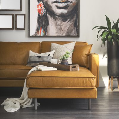 Alternative view of D'Arcy 111"L x 70"D x 33"H Tan Leather Right Chaise Sectional