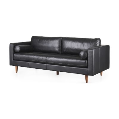 Svend 88.0L x 38.0W x 34.0H Black Leather Sofa